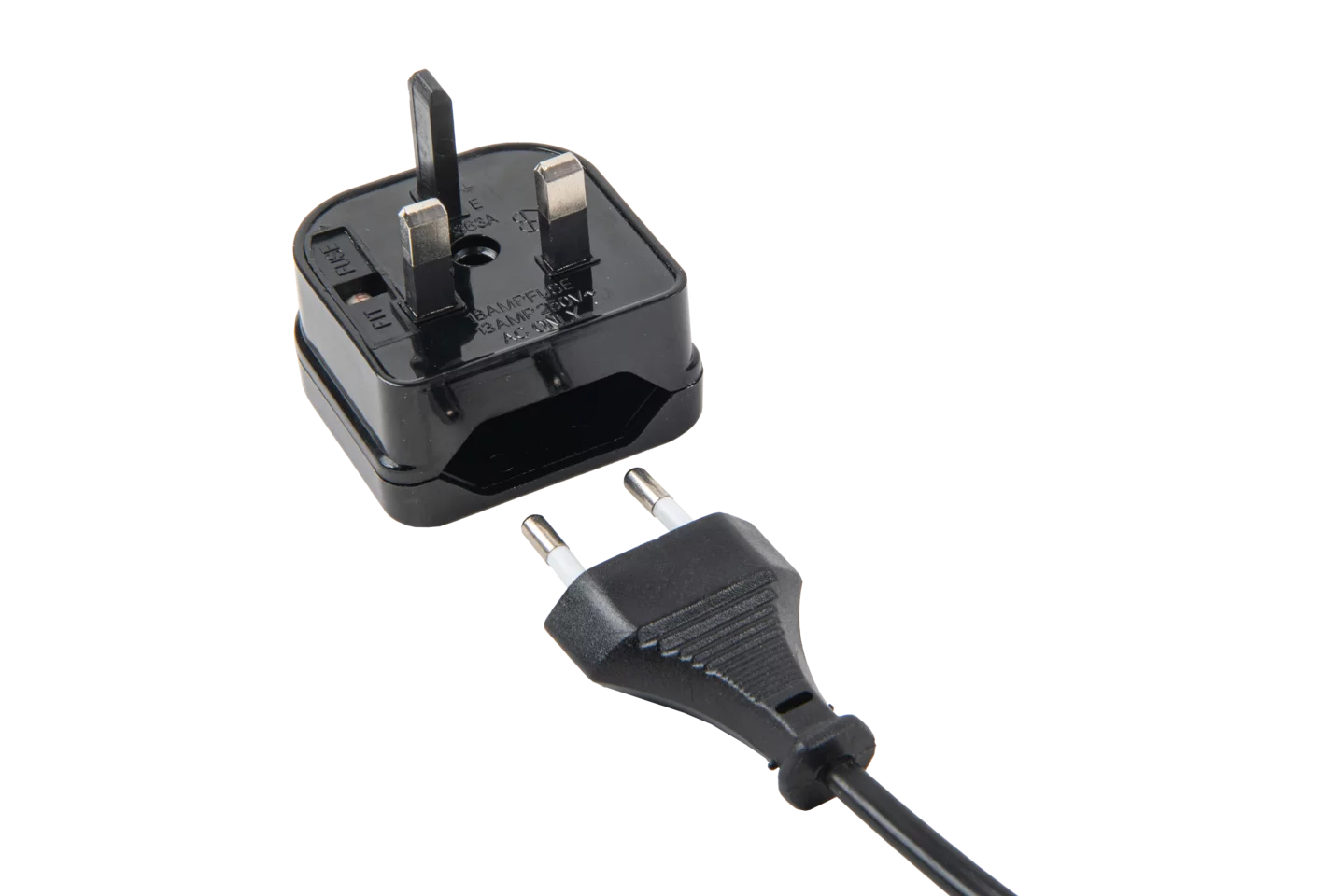 Travel adapter (UK version, 2-pin), EU (CEE 7/16) --> Type G (BS 1363)