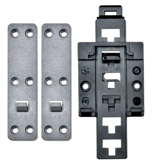 DIN rail mounting bracket with positioning catches