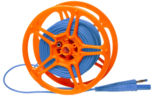 Test lead 25 m for earth resistance measurements (on a reel, banana plugs) blue