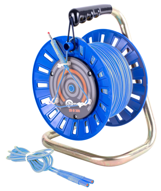 Test lead 75 m for earth resistance measurements (on a reel, banana plugs) blue