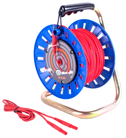 Test lead 75 m for earth resistance measurements (on a reel, banana plugs) red