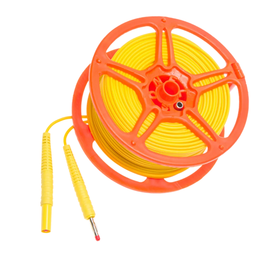 Test lead 50 m for earth resistance measurements (on a reel, banana plugs) yellow