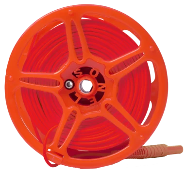 Test lead on a reel with banana plugs; 50m red